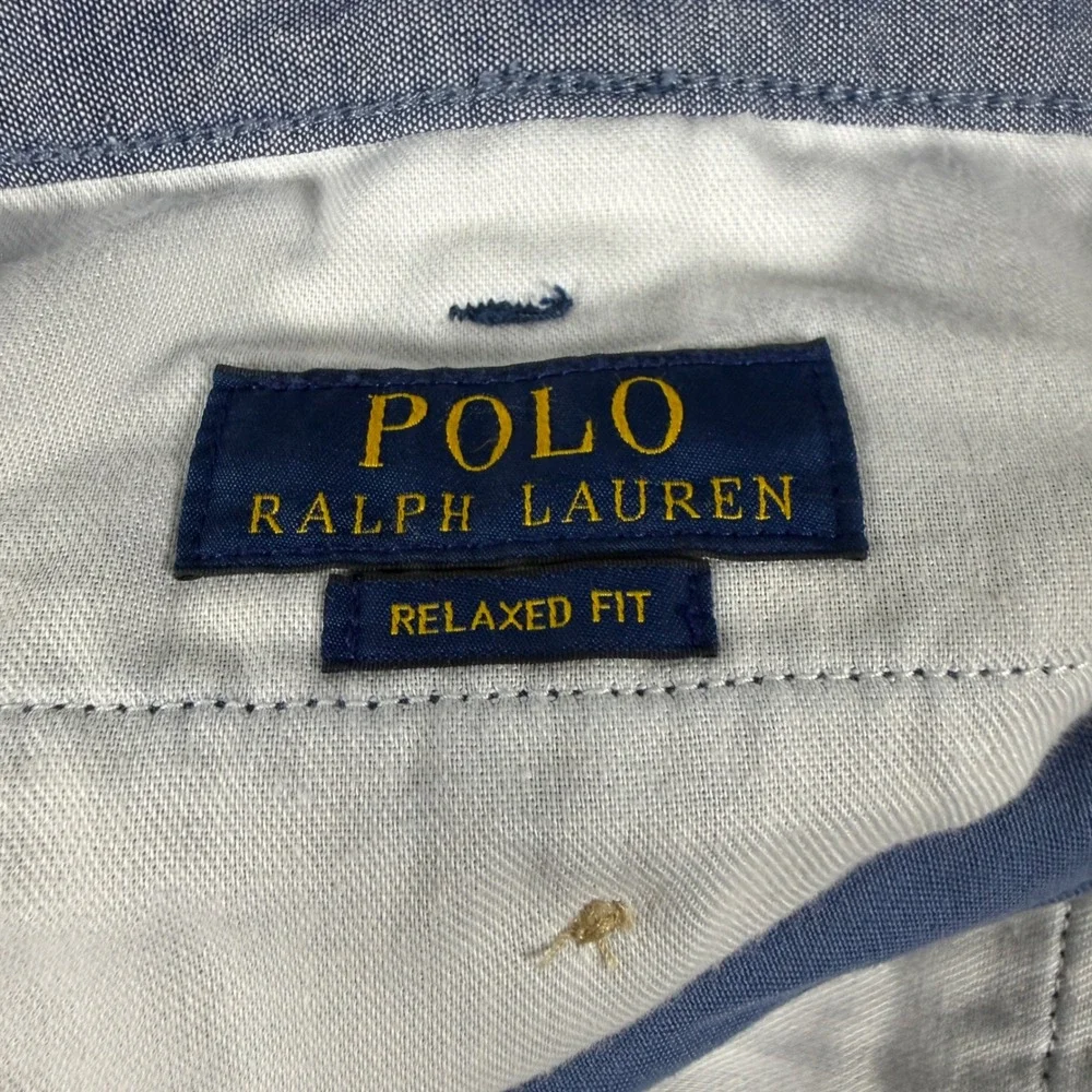 Polo Ralph Lauren Relaxed Fit Shorts Mens 38 Blue Chino Cotton Red Pony Logo